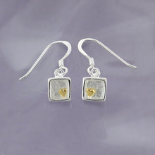 Load image into Gallery viewer, Silver Heart of Gold Drop Earrings
